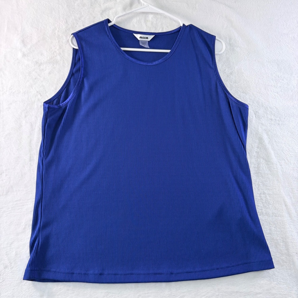 ALIA Tank Top Ribbed Knit Royal Blue Sleeveless Scoop Neck Size 2X